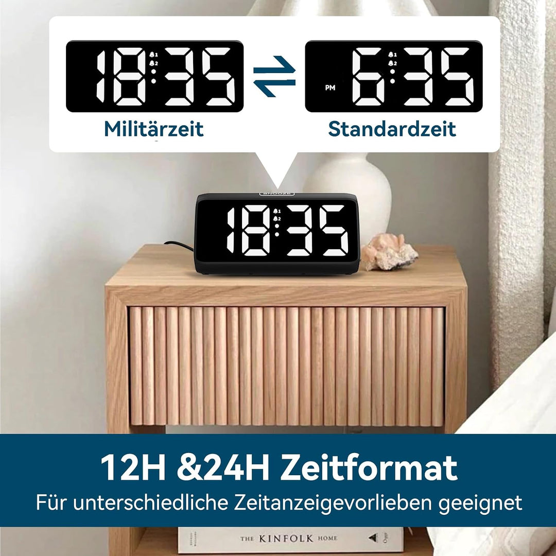 Netzu Lauter Wecker für Tiefschläfer, Digitalwecker mit LED Display, Doppelalarm, 5 Helligkeitsdimme