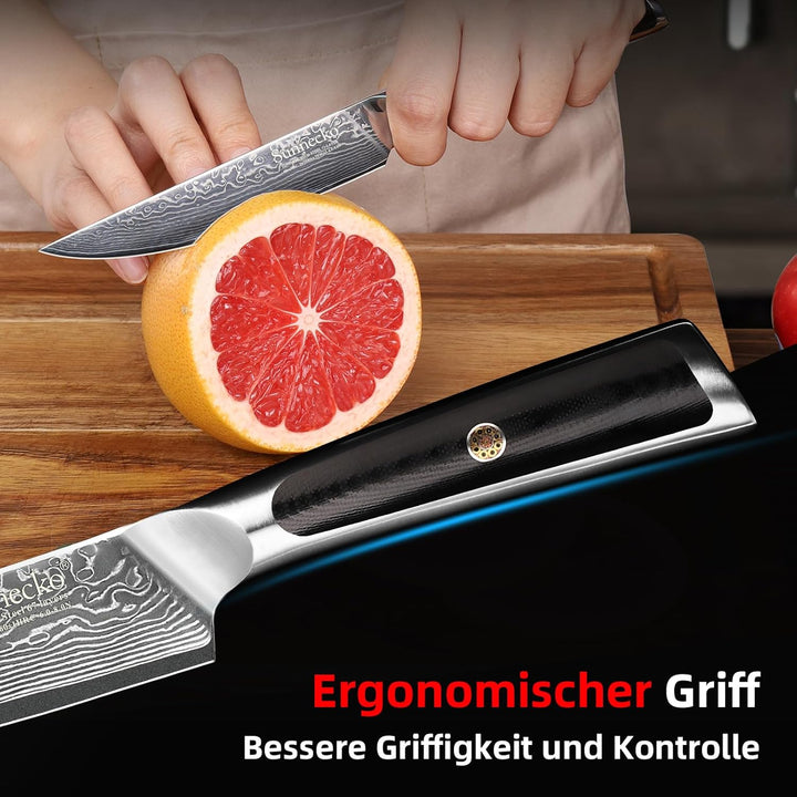 Sunnecko 12,7cm Damast Steakmesser - Profi Damastmesser Damastmesser Scharf Messer mit Ergonomischer