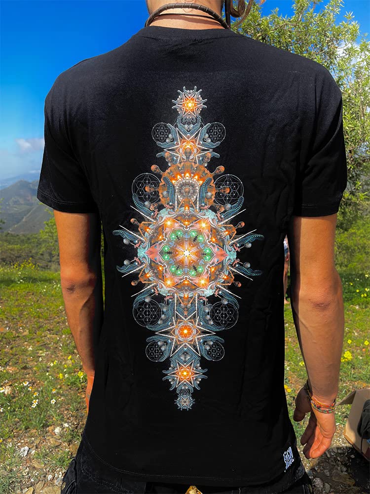 schwarzes Fraktal Alien T-Shirt Goa Psytrance (XXL), XXL