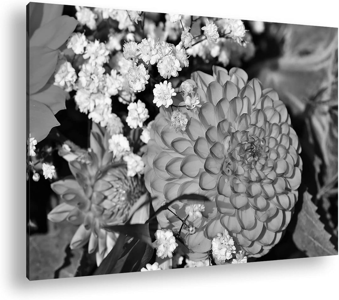 deyoli farbenfroher Blumenstrauss Format: 80x60 als Leinwand, Effekt: Schwarz&Weiss, Motiv fertig ge