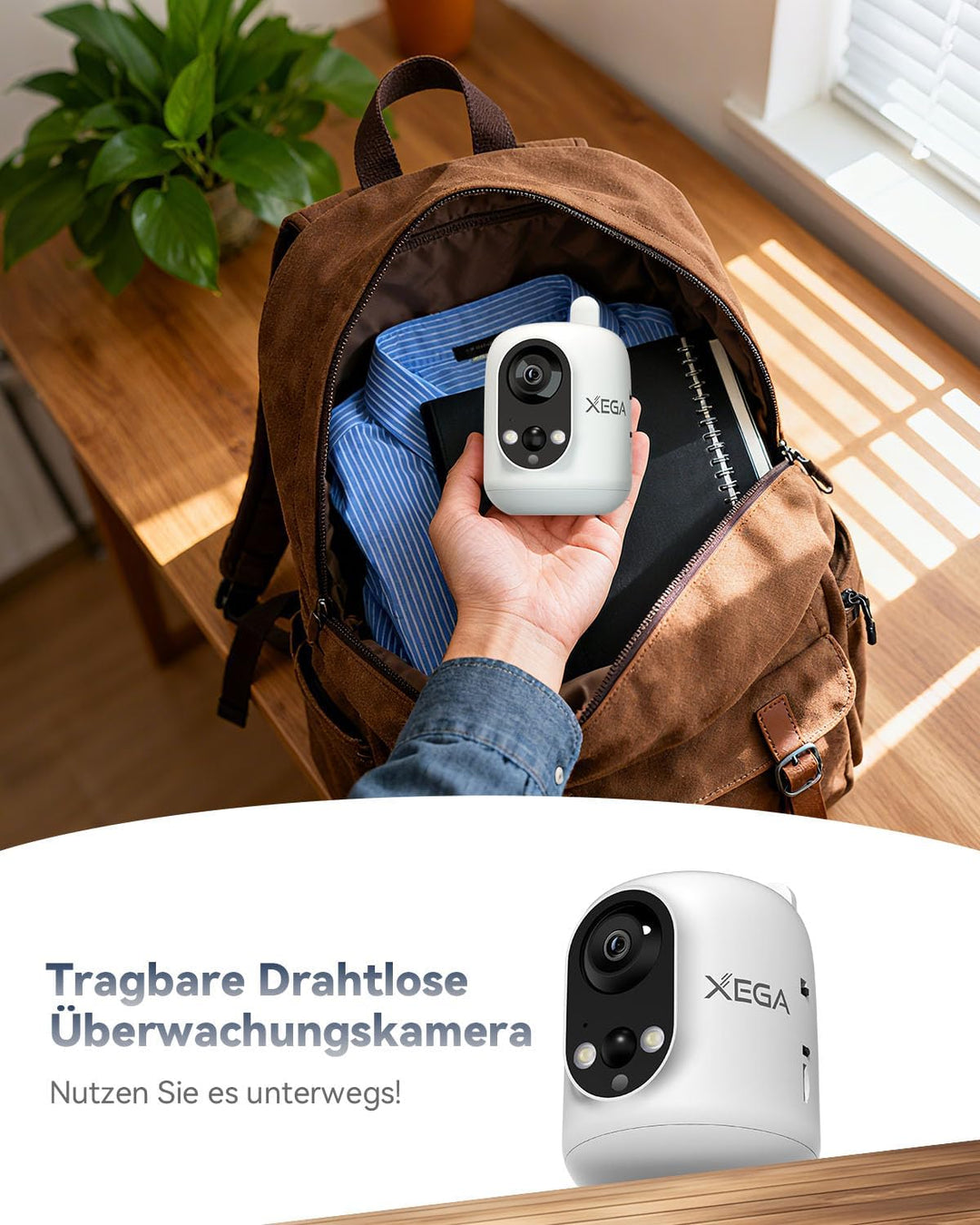 Xega 4G LTE Überwachungskamera Innen mit SIM Karte Ohne WLAN, 2K Kabellose Kamera für Babys/Haustier