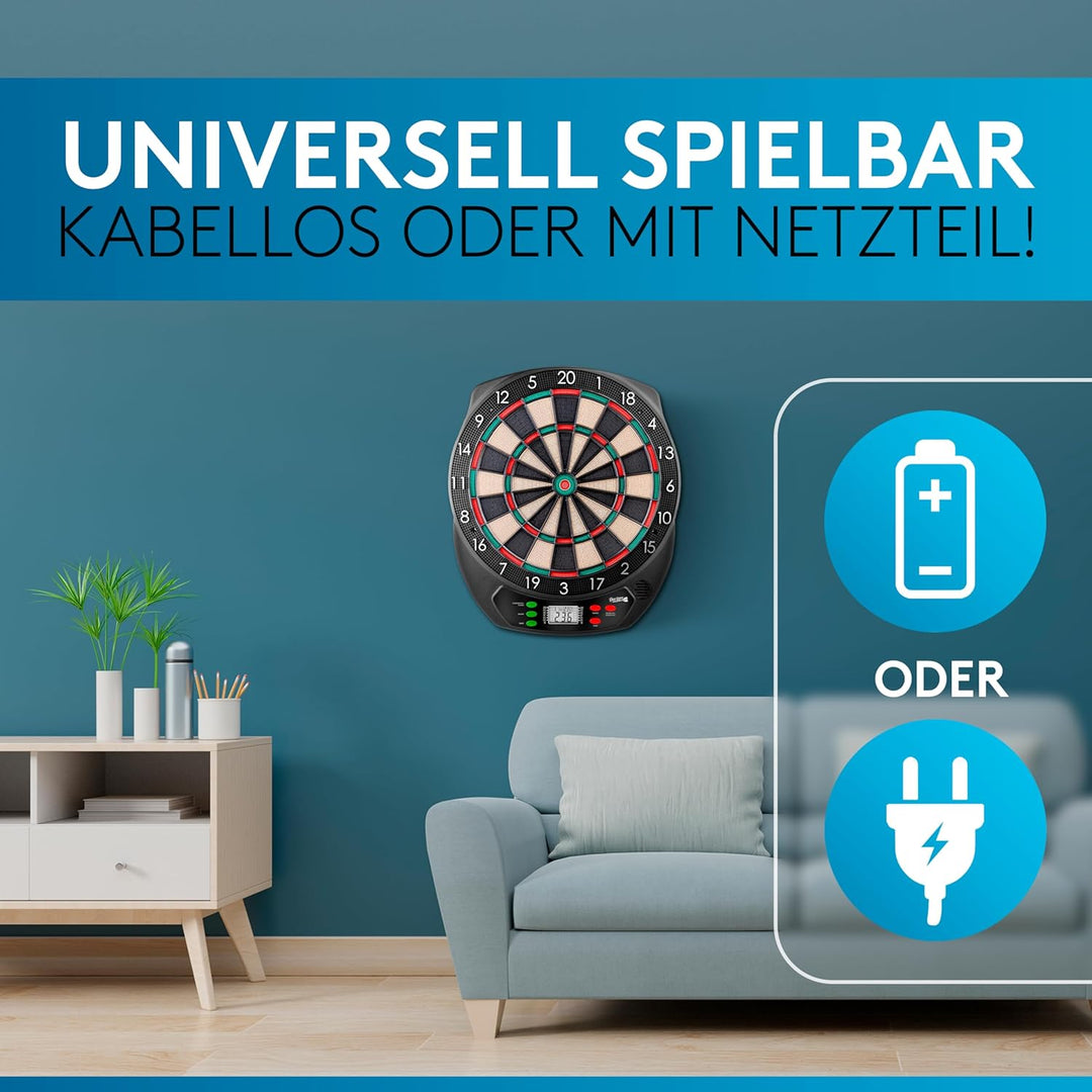 DartPro - DAS ORIGINAL - Elektronische Dartscheibe - Dartboard mit 6 Darts [kabellos nutzbar] - Inno