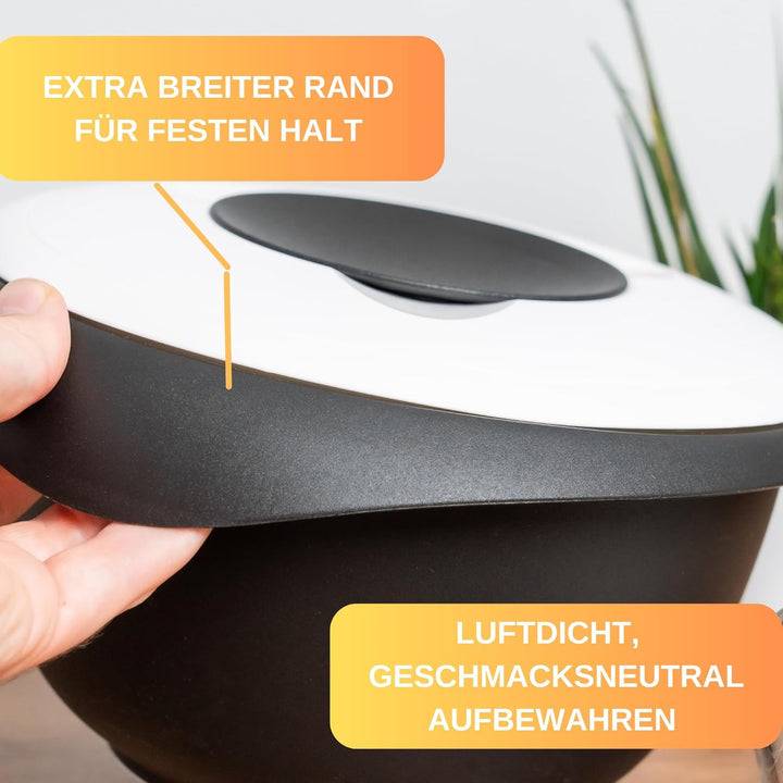 Quirltopf 1L mit Spritzschutz Deckel - Rutschfest & BPA frei - inkl. 50 Backrezepte - Made in German