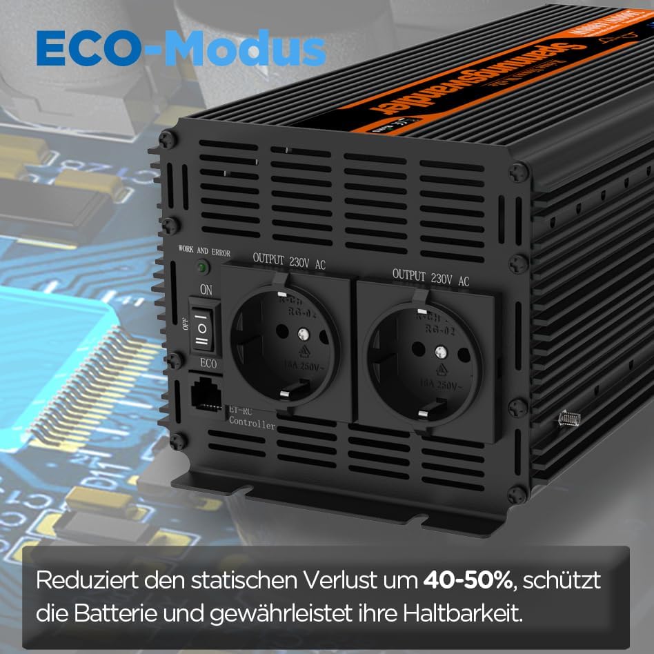 EDECOA 2000w Wechselrichter 12v 230v Spannungswandler Reiner Sinus mit Fernbedienung 2X USB und Bild