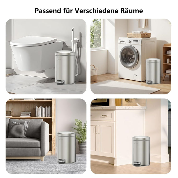 mVm Mülleimer Küche 20L, Mülleimer mit Deckel, Silber Silber 20L, Silber 20L