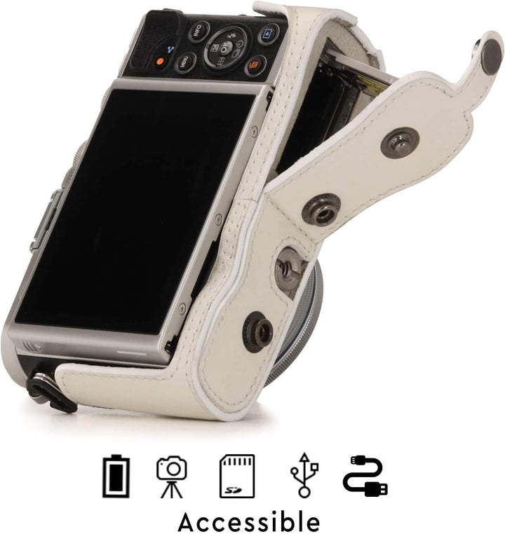 MegaGear MG1455 Olympus PEN E-PL9 (14-42mm) Ever Ready Leder Kamera-Case mit Trageriemen - Weiss, We