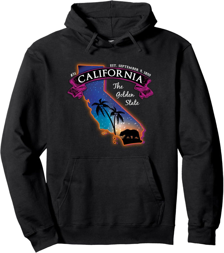 California Brown Bear Palm Trees Night Sky The Golden State Pullover Hoodie