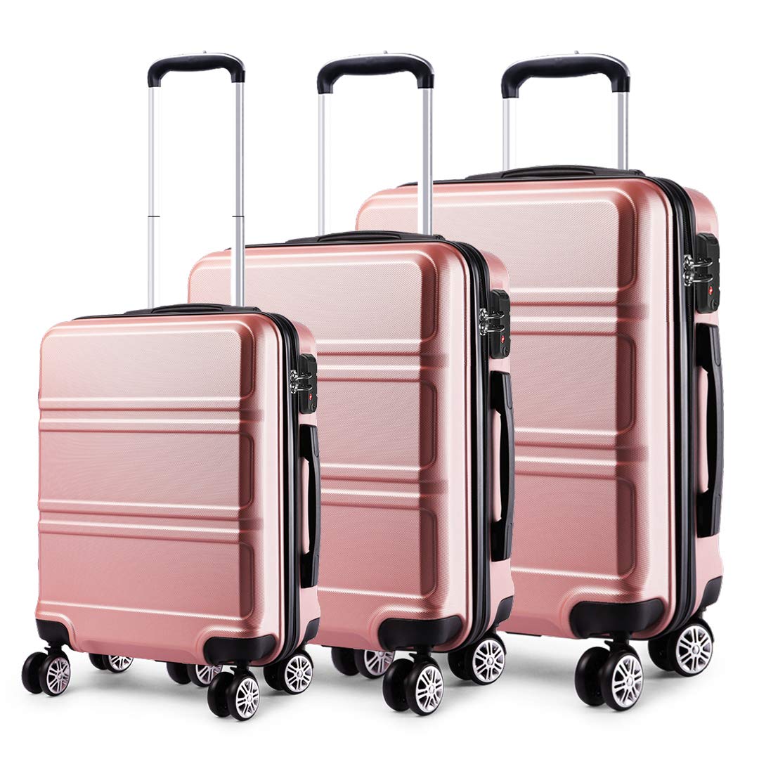 Kono ABS Kabinenkoffer, Hartschale, leicht, 55 cm, Handgepäck mit TSA-Schloss 38 l Rosegold, Rosegol