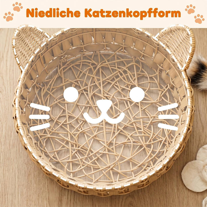 PawHut Katzenbett Katzenhöhle bis 10 kg 50 x 50 x 25 cm Hellbraun | Abnehmbares Kissen, Katzenkorb,