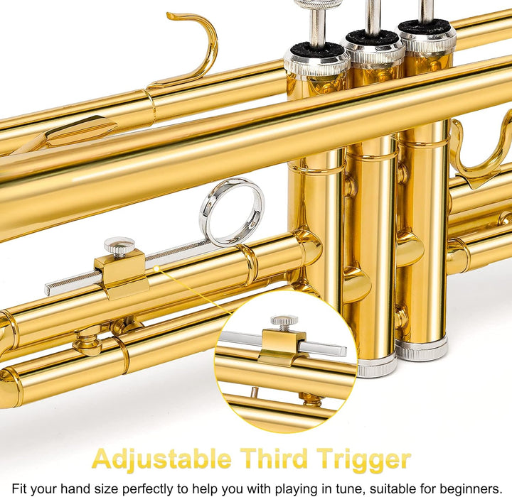 Vangoa Bb Trompete Set, Gold Standard Messingtrompete für Anfänger mit 7C Mundstück, Gold