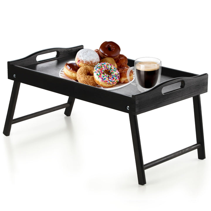 KADAX Betttisch, Frühstückstablett aus Kiefernholz, 19x30x50cm Serviertablett, klappbares Bett-Table