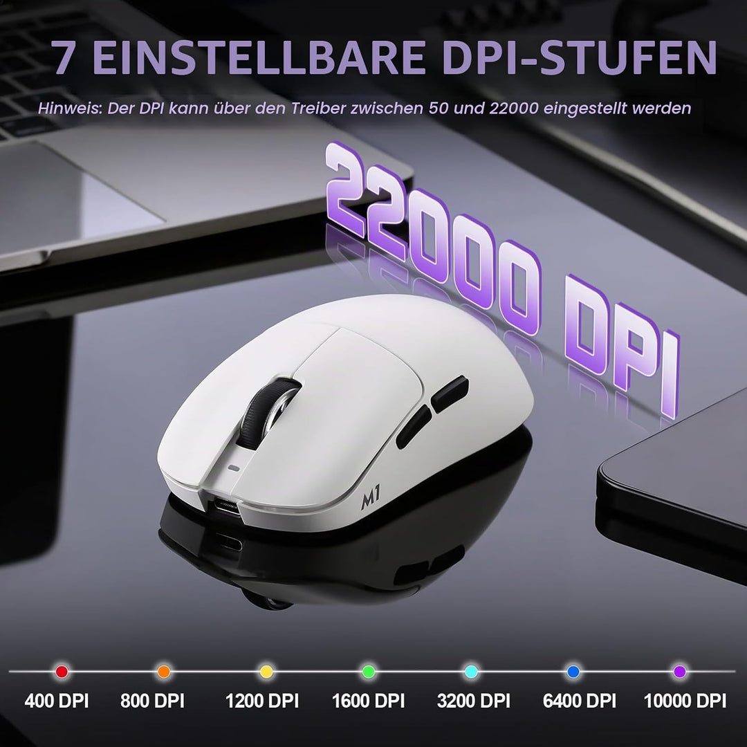 YUNZII M1 Kabellose Gaming-Maus, BT/2.4G Wireless/Wired Ultralight Mouse, PAW3311-Sensor 10000 DPI,