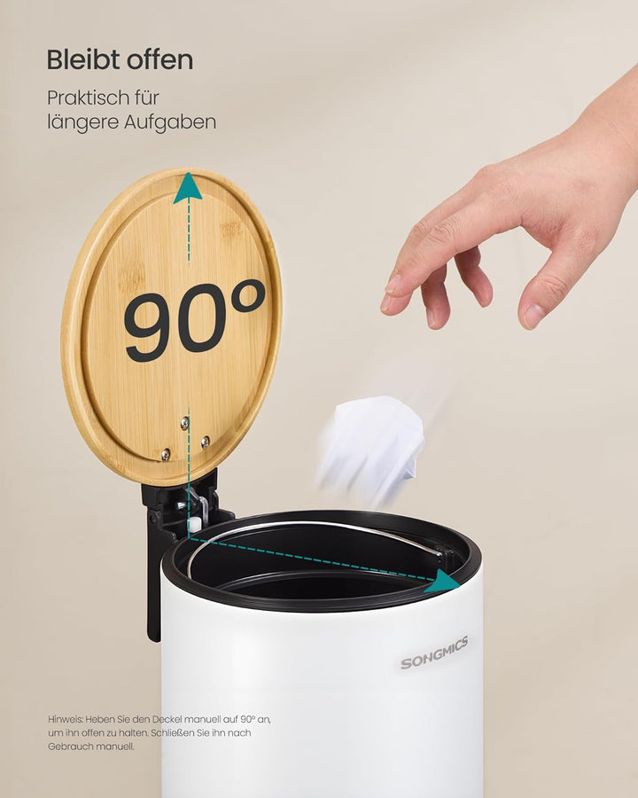 SONGMICS Kosmetikeimer, Mülleimer Bad, mit Deckel aus Bambus, Tretmülleimer mit Metallpedal, Innenei