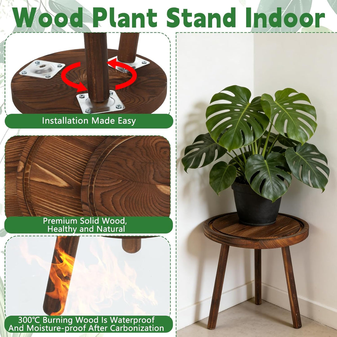 Rainmae Blumenständer 3er Set Ø28/23/20cm Pflanzenständer Pflanzenregal Holz Rund, Stabil & Dekorati