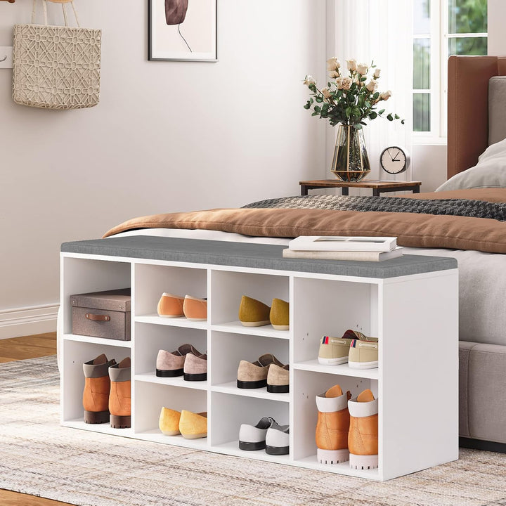 HOOBRO Schuhbank mit 10 Fächern, Garderobe Schuhregal Set, Schuhregal mit gepolsterter Sitzbank mit