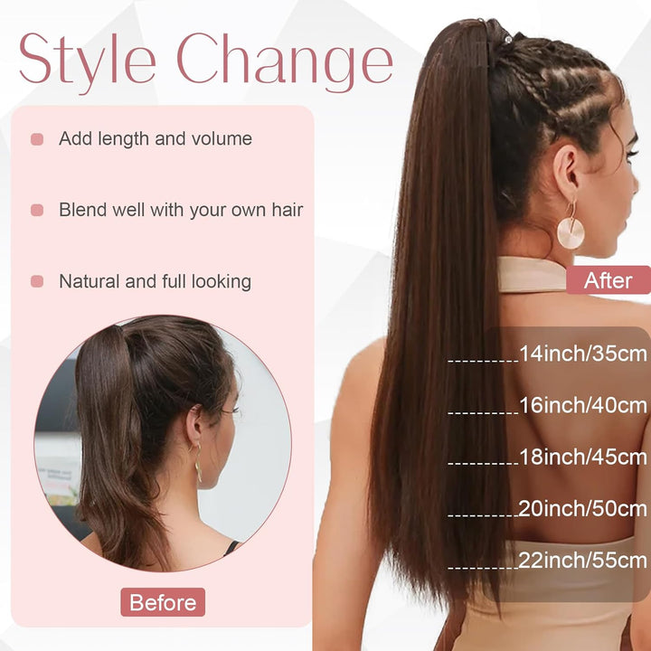S-noilite Ponytail Extensions Echthaar Wrap Around - 100% Real Echthaar - Pferdeschwanz Haarverlänge