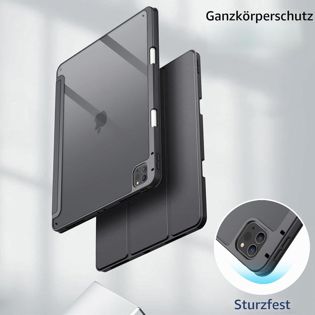 JETech Hülle für iPad Pro 12,9" 6/5/4/3 (2022/2021/2020/2018), Space Grau | Transparente Rückseite,