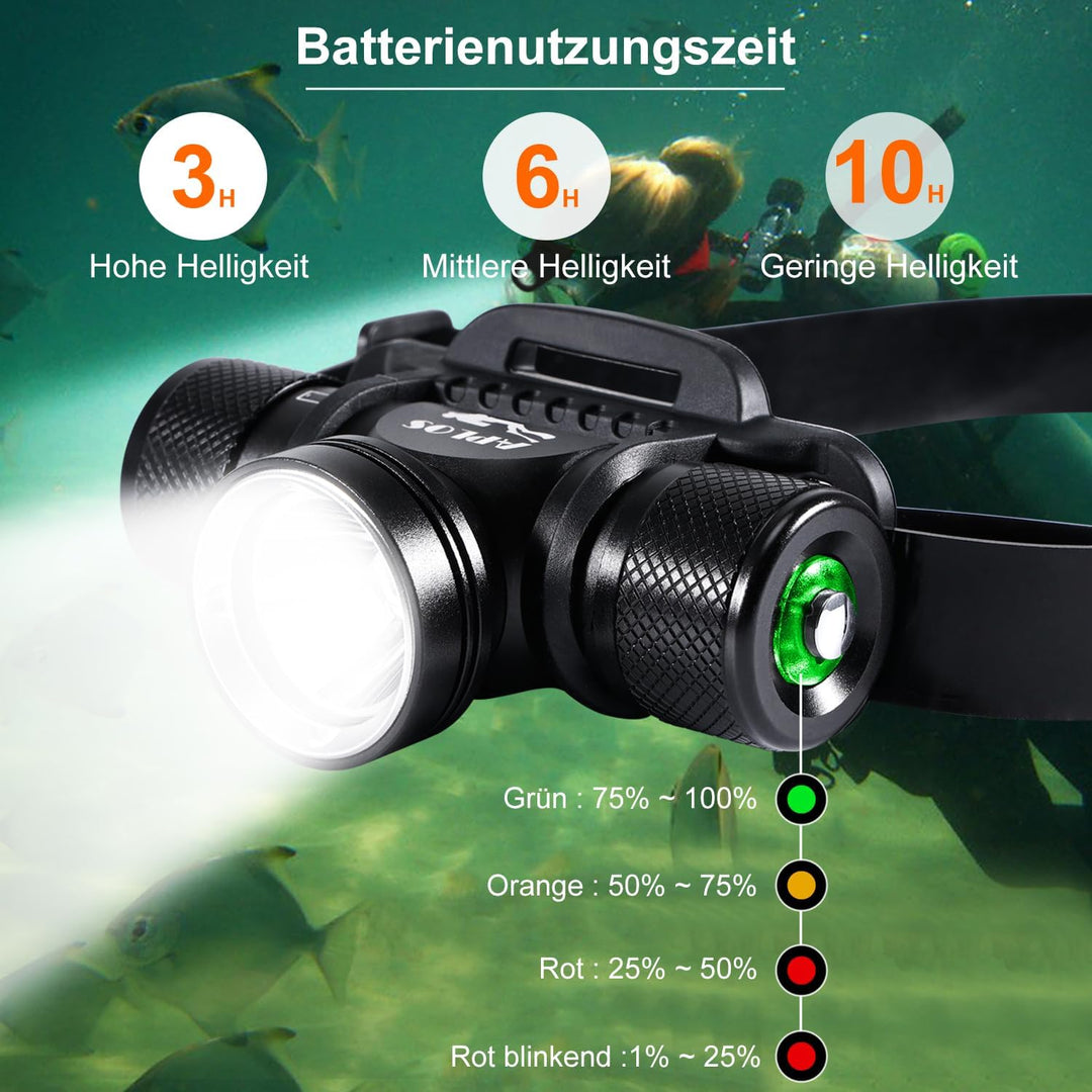 APLOS H900 Wiederaufladbare Taucher Stirnlampe - 3000 Lumen Unterwasser 60M wasserdichte Schwimm Sti