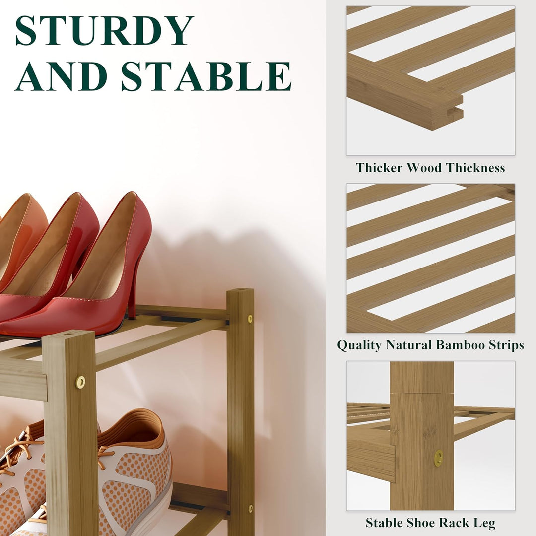 smiry Schuhregal aus Bambus, Schuhregal Platzsparend mit 2 Ebenen, Erweiterbar Stapelbar Shoe Rack,