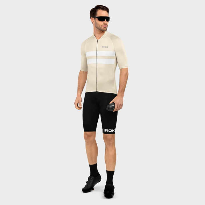 SIROKO M3 Radtrikot Herren Kurzarm Ultraleicht Aerodynamische Fahrradbekleidung S Beige/Weiss, S Bei