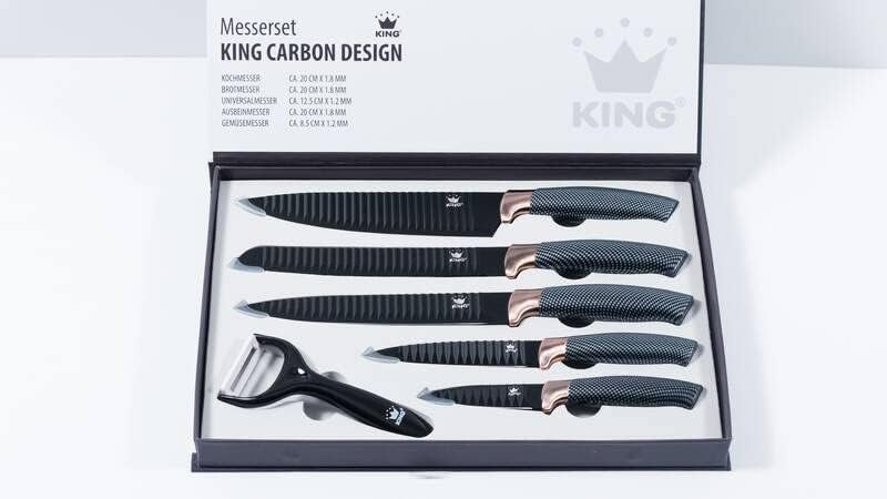 KING Messer-Set mit Sparspäler, in Carbon-Optik, Schwarz/Roségold, 6-teilig