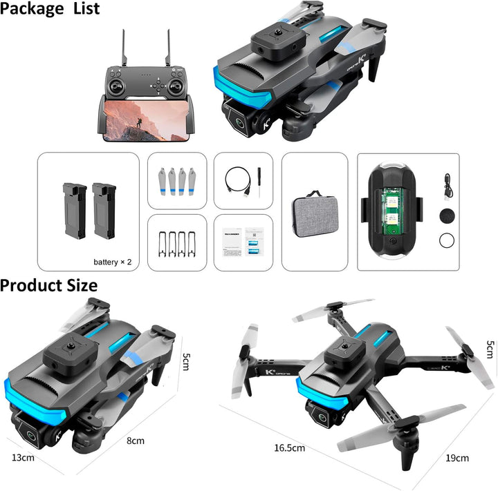 OBEST Drohne mit Kamera 4K, Faltbare RC FPV Drone | Hindernisvermeidung, One Key Start/Landen, Headl