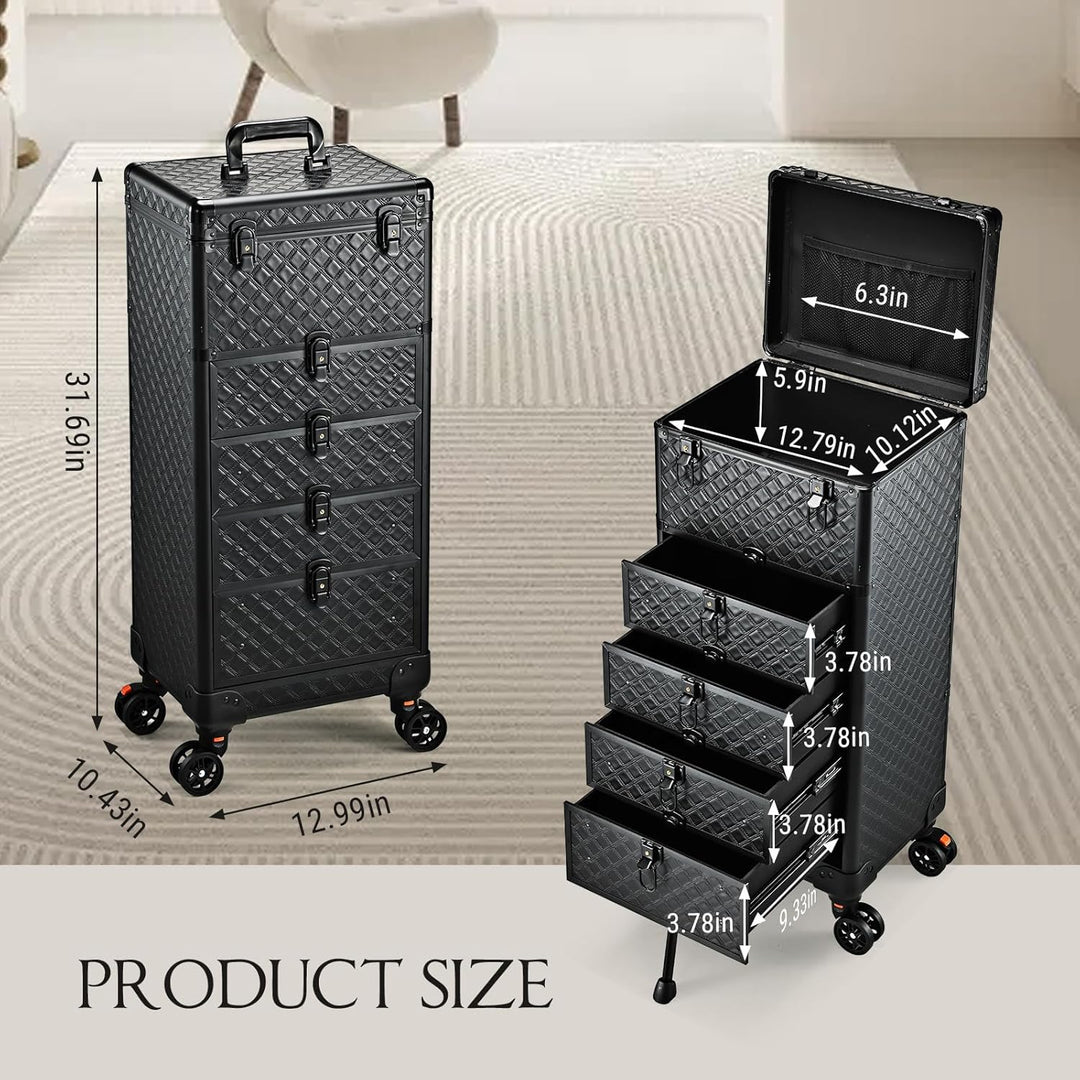 Kosmetik Trolley mit 4 Schubladen Friseurkoffer Gross Kosmetikkoffer Ngaelkoffer Make up Koffer mit