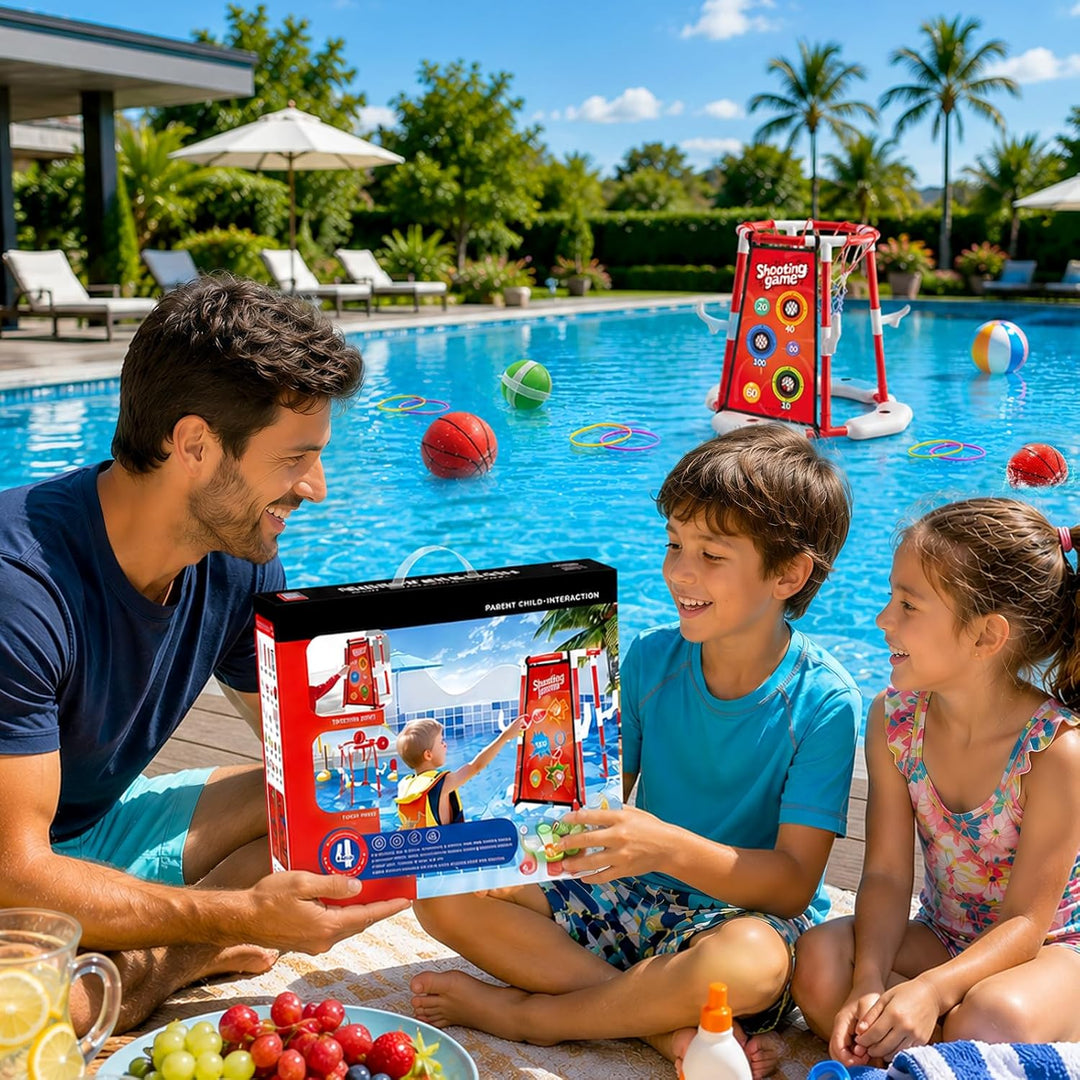 Ronronner 3-in-1 Pool Basketballkorb für Den Pool, Pool Spielzeug mit Sticky Ball Toss & Ring Toss,