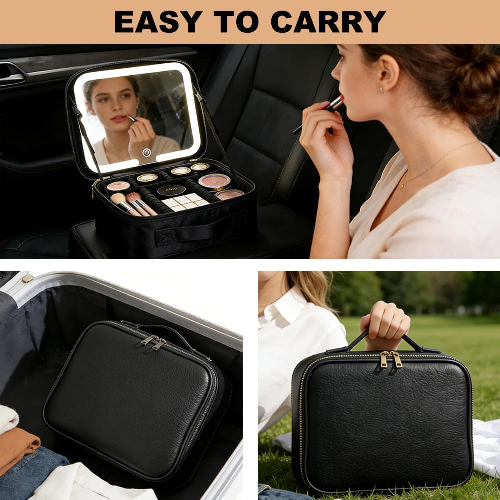 Kosmetiktasche mit LED - Beleuchtung Licht,7 Staufächer Reise-Kosmetikkoffer,3-in-1 Kosmetikkoffer T