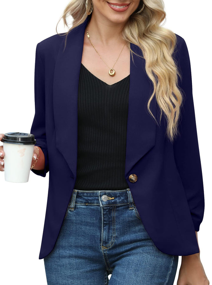 PrinStory Blazer Für Damen 3/4 Geraffte Ärmel Blazer Geschäft Büro Blazer Anzug Sportlich Jack Trenc