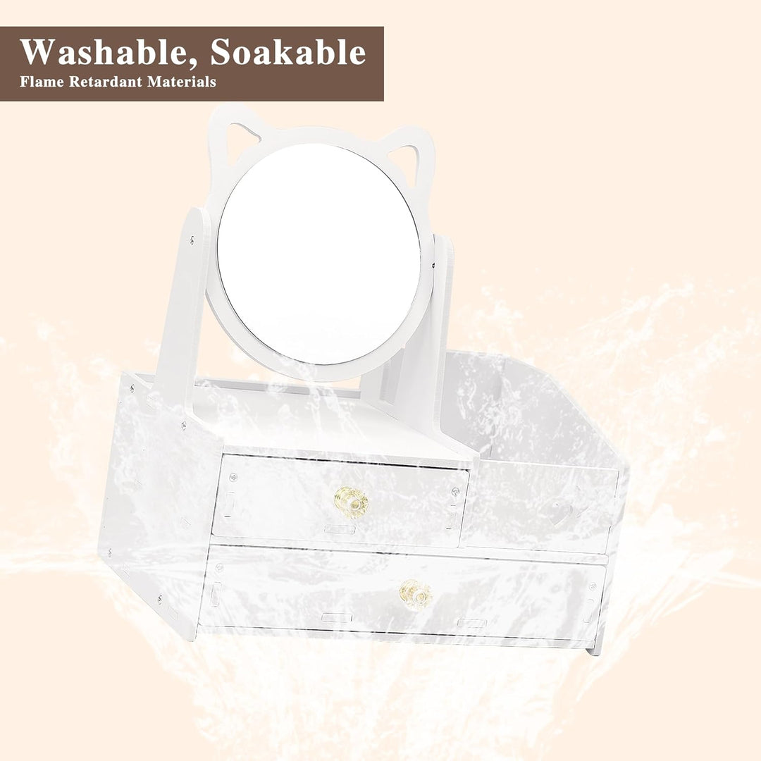 LEcylankEr Schminktisch Organizer mit 360° Spiegel und Schublade, Kosmetik Organizer aus PVC Weiss,