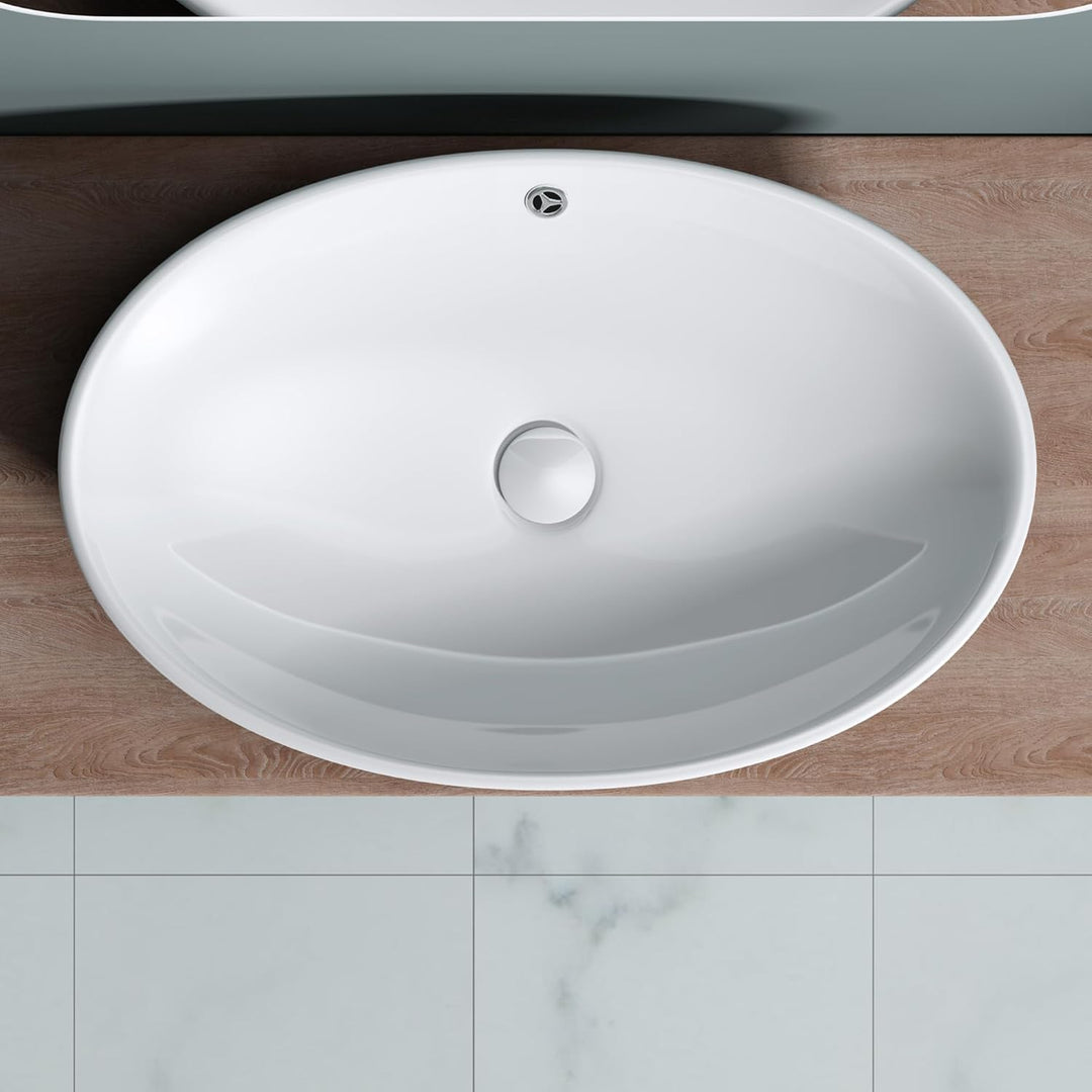 doporro Brüssel306 Aufsatzwaschbecken aus Keramik, weiss, inkl. Nano-Versiegelung Weiss | 306, Weiss