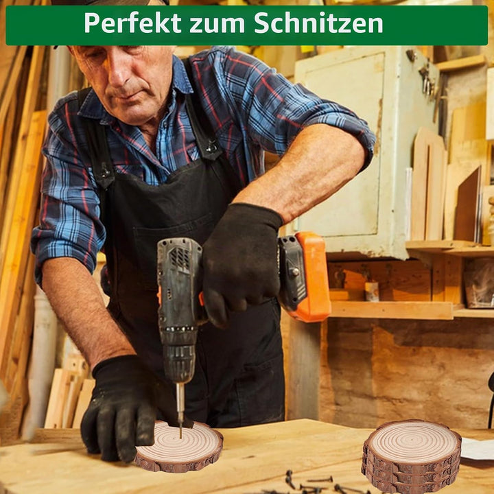 30 Stück Natur Holzscheiben 9-10 cm, Baumscheiben Rund, Baumstamm Deko, Unvollendete Holzscheiben zu
