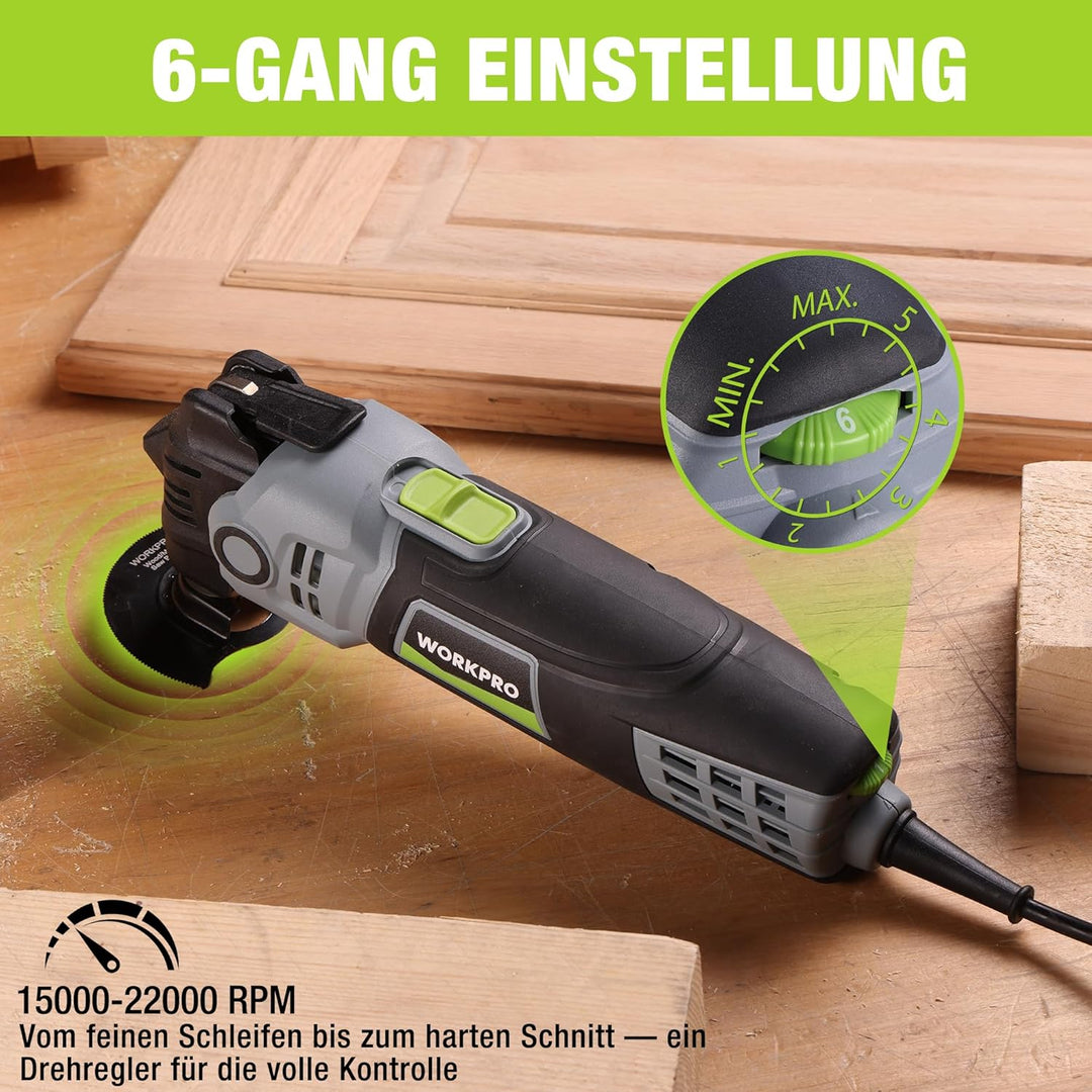 WORKPRO Oszillationswerkzeug, 400W Multifunktionswerkzeug mit 23 Zubehörteilen & Tasche, 6 Geschwind