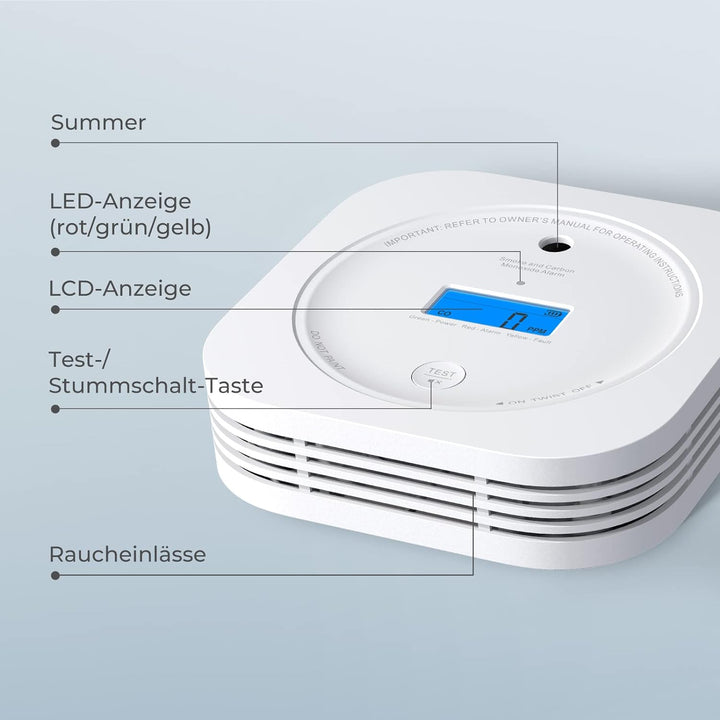Rauch-CO Melder AEGISLINK Rauch-und Kohlenmonoxid-Melder, mit LCD Anzeige, Prüftaste und Austauschba