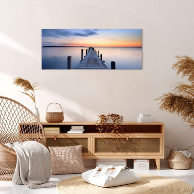 ARTTOR Wandbilder Dekoration Wohnzimmer Sonnenuntergang See Wasser Brücke Bilder auf Leinwand 120x50