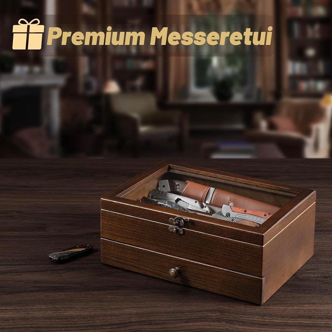 Messer-Vitrine, Messersammlungs-Präsentationsständer mit Glasdeckel, 2 Etagen Taschenmesserkoffer au