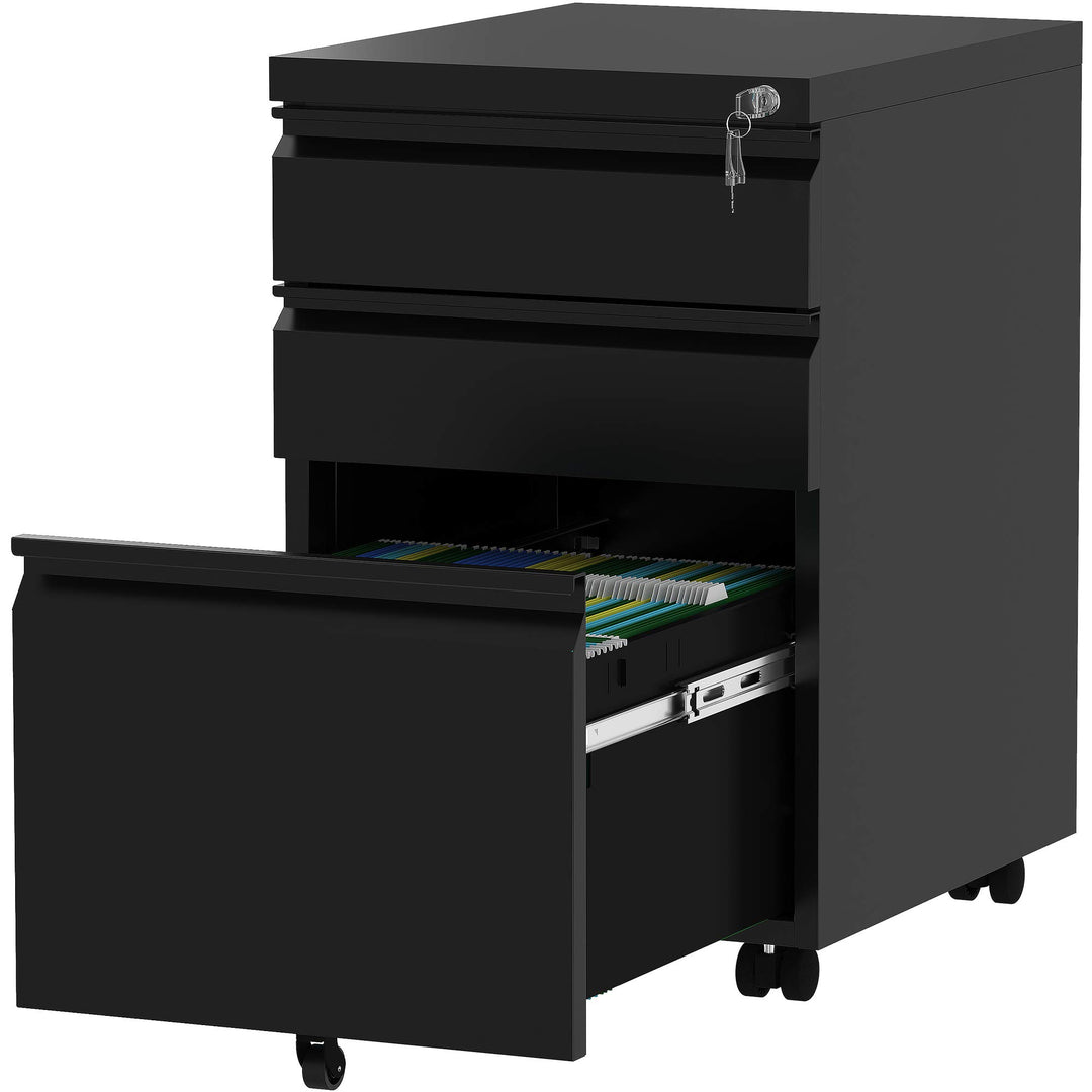 YITAHOME Mobiler Aktenschrank, Abschliessbar Rollcontainer mit 3 Schubladen für A4, Legal, Letter, M