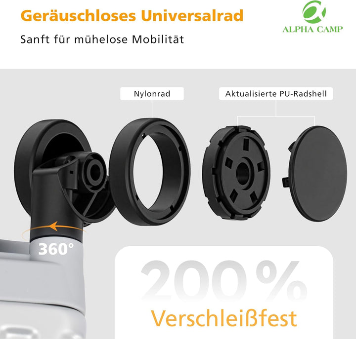 ALPHA CAMP Koffer XL Reisekoffer mit Rollen TSA Schloss, Hartschalenkoffer Gross Suitcase Aluminium