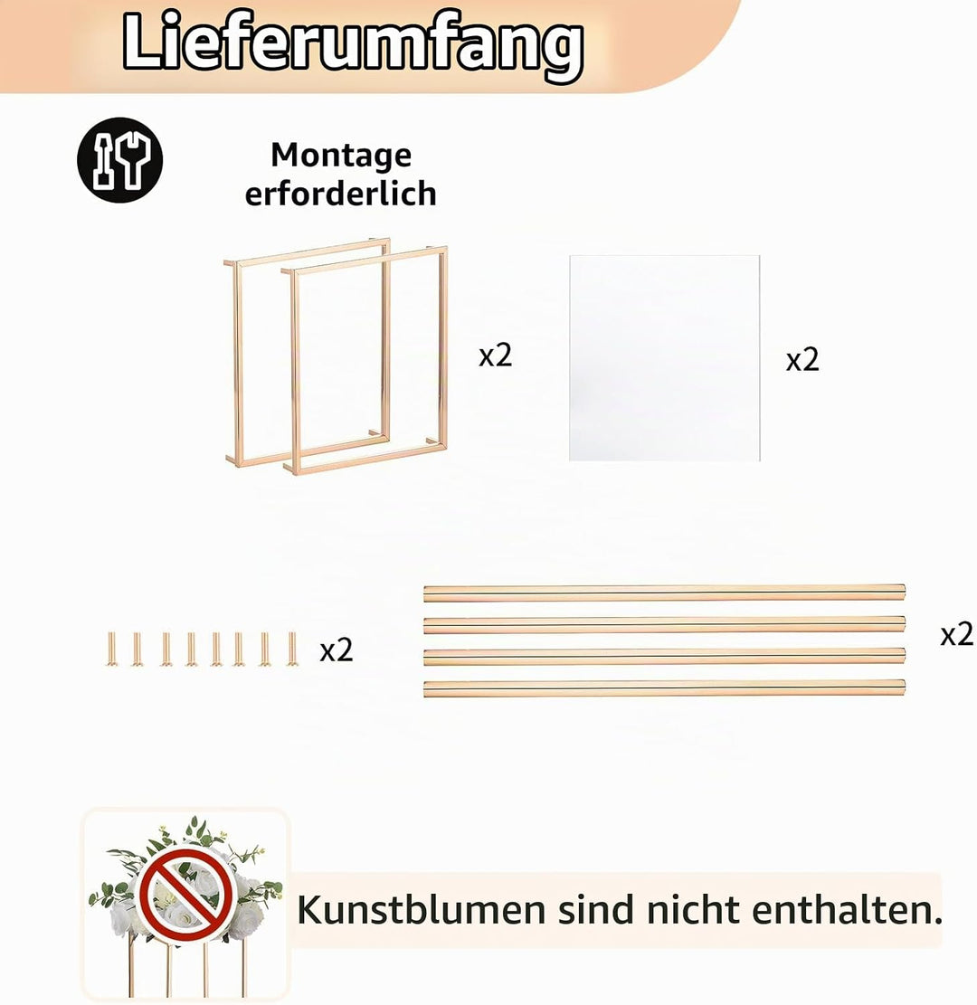 Nuptio 2 Stück Metall Blumenboden Vase Blumenständer Geometrische Mittelstücke Vase für Tische, 40cm