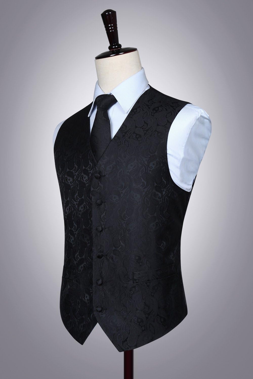 HISDERN Herren FLoral Hochzeit Weste Krawatte Einstecktuch Taschentuch Jacquard Weste Anzug Set M Sc