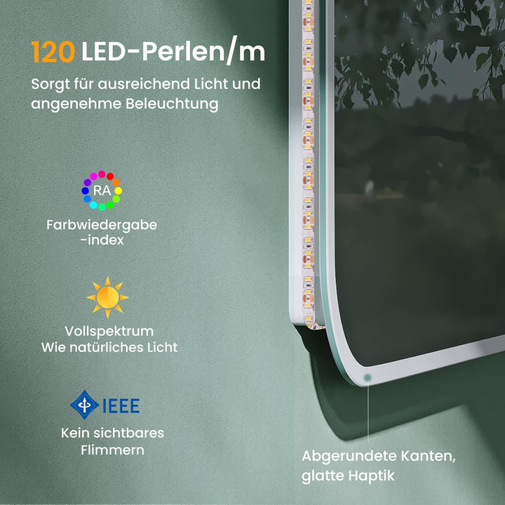 Mai &amp; Mai Badspiegel mit LED Beleuchtung Wandspiegel 40x60cm Bad-Spiegel mit Touchschalter, Beschlag