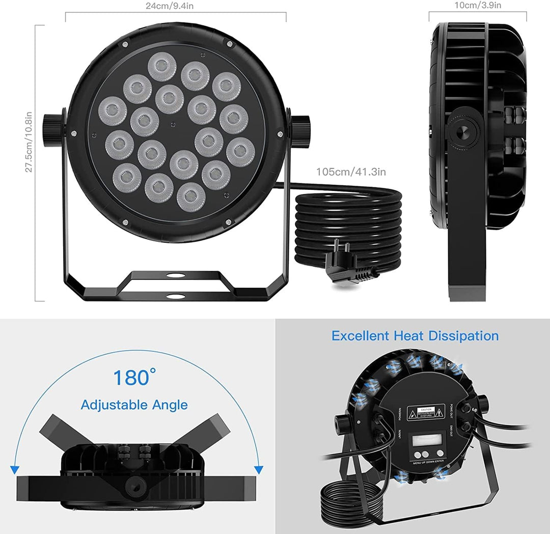 HOLDLAMP 4 PCS 180W IP65 LED Par Scheinwerfer Outdoor, RGBW 18 LED Bühnenlicht Wasserdicht mit Kabel