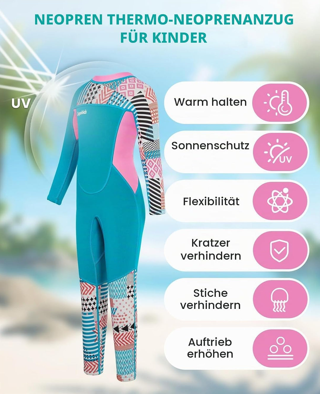 Gogokids Kinder Neoprenanzüge Thermische Bademode, Mädchen Einteiler Badeanzüge 2.5mm Neopren Tauche
