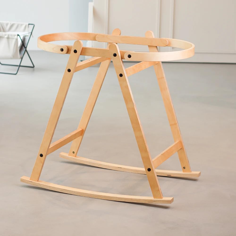 LIINI® Babywiege mit Moseskorb – sanfte Wiegebewegung, handgehäkelt, nachhaltiges Holzgestell, inkl.