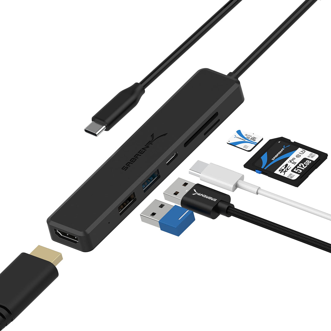 SABRENT USB C Hub mit HDMI 4K 30Hz, 60W USB-C PD Ladegerät und SD/Micro SD Kartenleser (HB-TC6C) 6-i