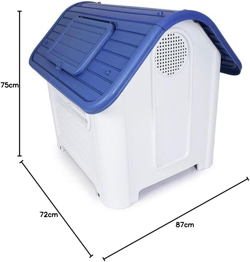 Lanco – Hundehütte für mittelgrosse Hunde mit verstellbarem Schiebedach und Toilette. Innen- und Aus