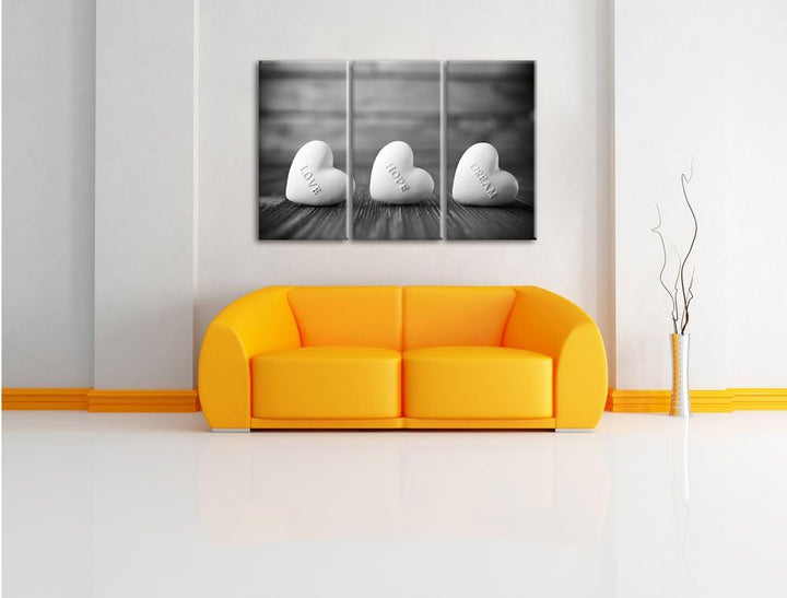 Pixxprint Love Hope Dream Hearts als Leinwandbild/Grösse: 3 Teilig (120x80 cm) cm/Wandbild/Kunstdruc