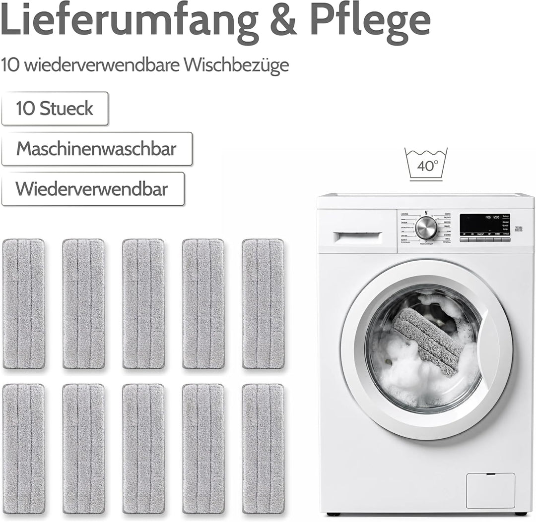 Allyson® Wischmopp Set Bodenwischer inkl. 5 Mops, 3-Kammer Wischmopp Set mit Eimer, Mob Wischer mit