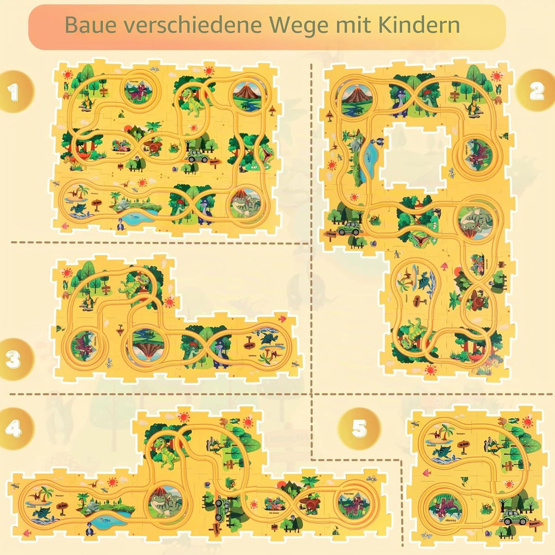 YOOYID Dinosaurier Puzzles Rennbahnen für Kinder im Alter von 3-5 Jahren Kleinkind Kunststoff Puzzle